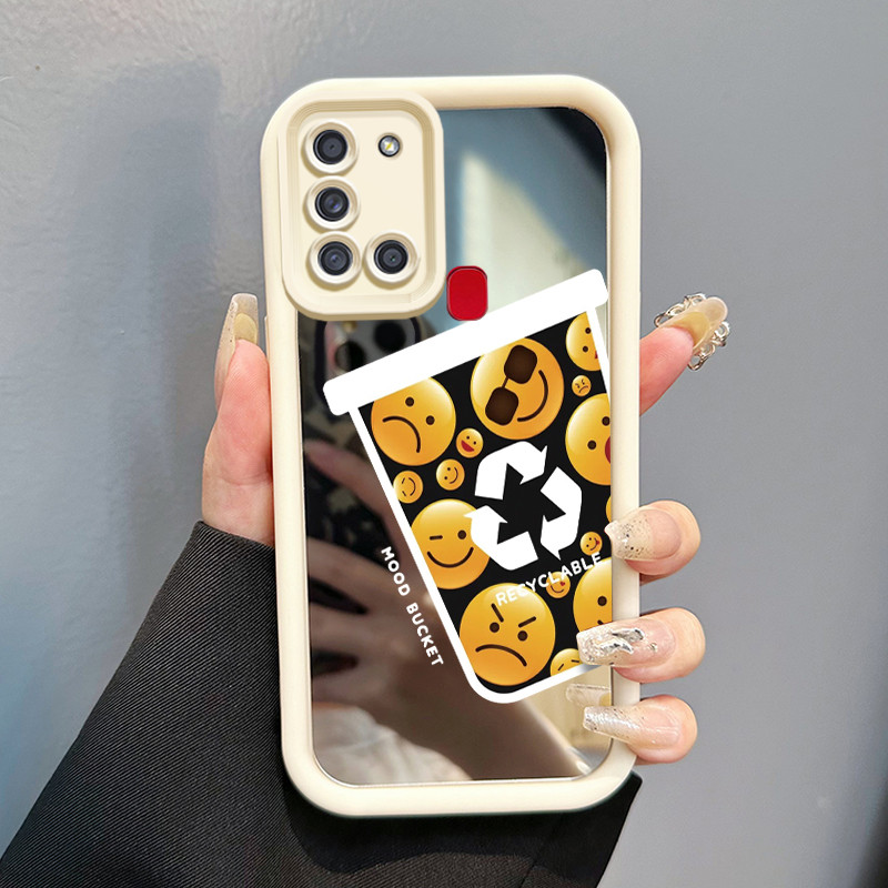 Casing Hp Samsung Galaxy A21S Case HP Casing pola Cangkir tas emosi Kartun Kasing cermin Cesing Sili