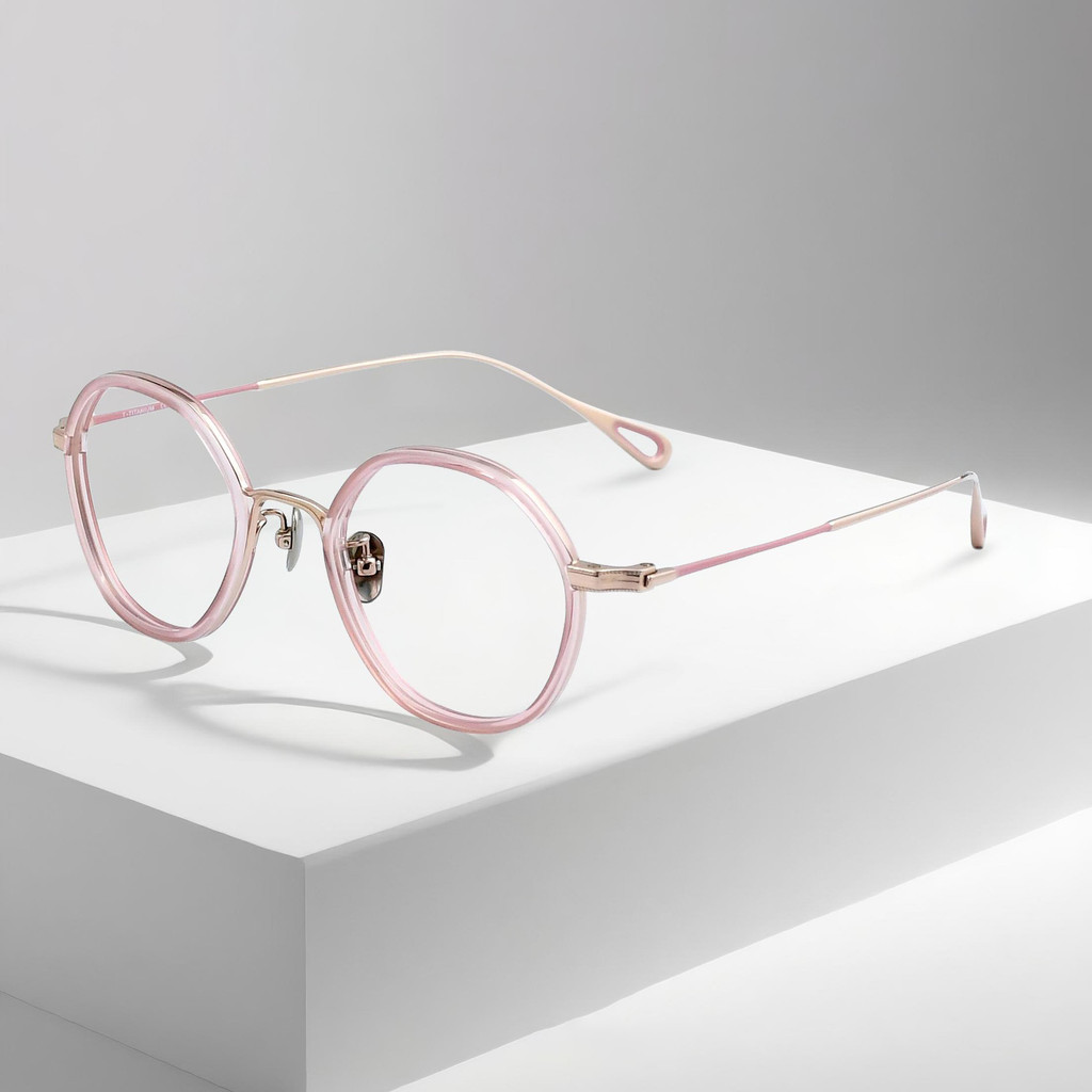Fashion Pink Rose Gold Pure Titanium Personalized Round Eyeglasses Frame High Quality Optical