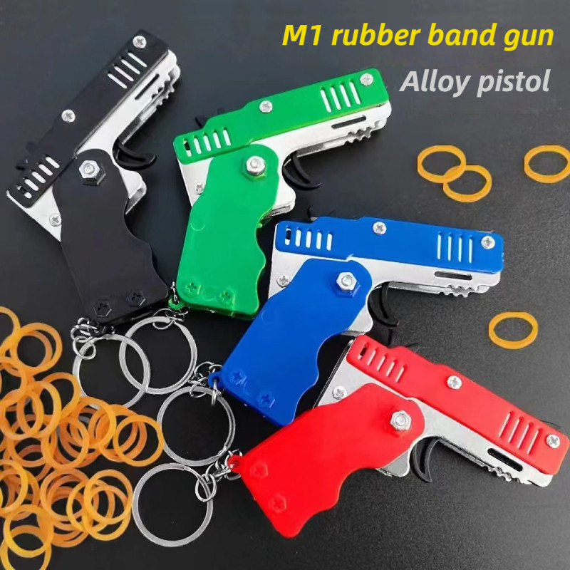 1pcs Mini Children's Toy Rubber Band Gun Toy Gun Shooting Pistol Alloy Children's Outdoor Party Fold