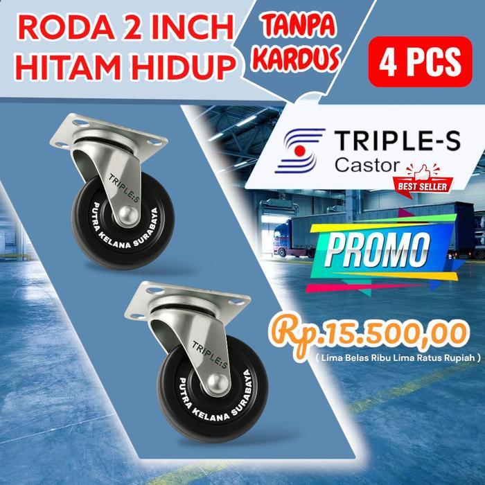 [ 4 PCS (Tanpa Dus ) ] Roda 2 Inch Hitam Hidup Tanpa Rem 4 PCS / Roda Troli 2 inch Hitam 4 PCS /