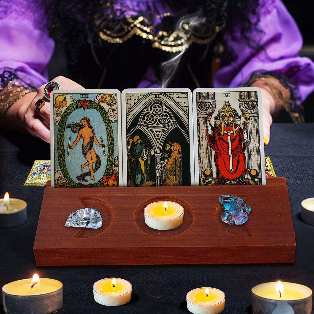 Tarot Card Holder Wooden Triple Moon Phases Symbol Tarot Card Wood Display Stands Witch Divination I