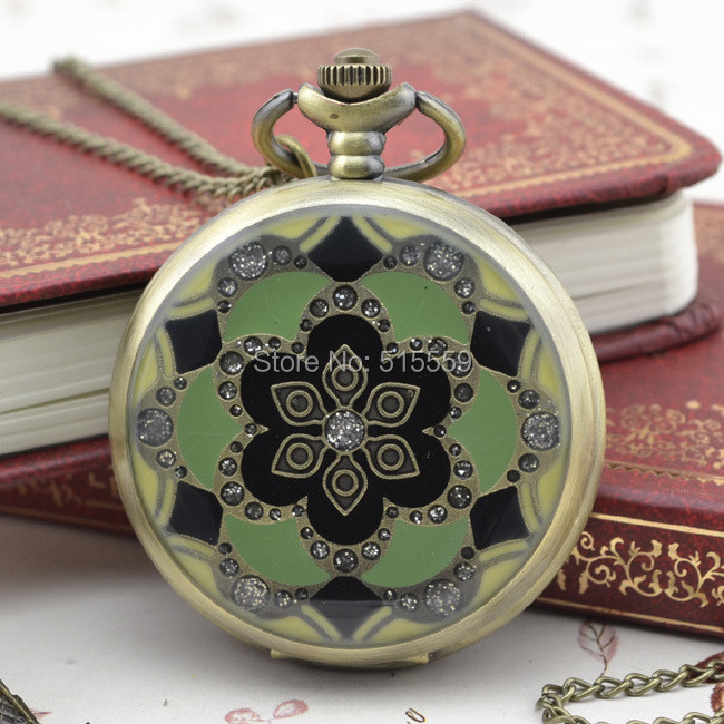 Free Shipping  Diamond Flower  Quartz Pocket Watch Pendant Vintage Pocket Watch Gift Watch Collectio