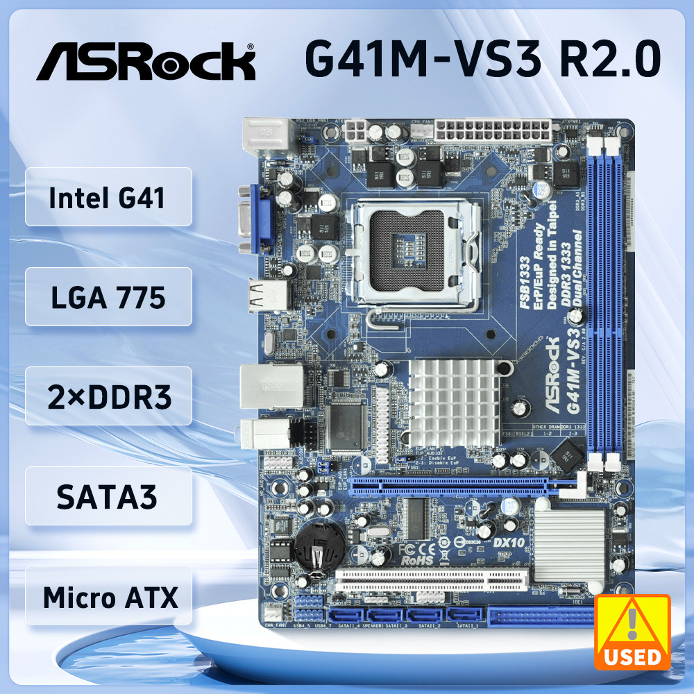 ASROCK G41M-VS3 R2.0 Motherboard LGA 775 Intel G41 2xDDR3  1333(OC) 8GB support Core 2 Quad Q8200 E8