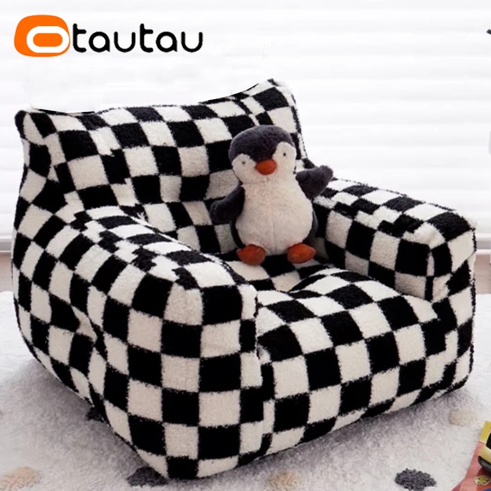 OTAUTAU Size M Children Small Bean Bag Sofa Cover Without Filler Floor Armchair Lazy Couch Soft Faux
