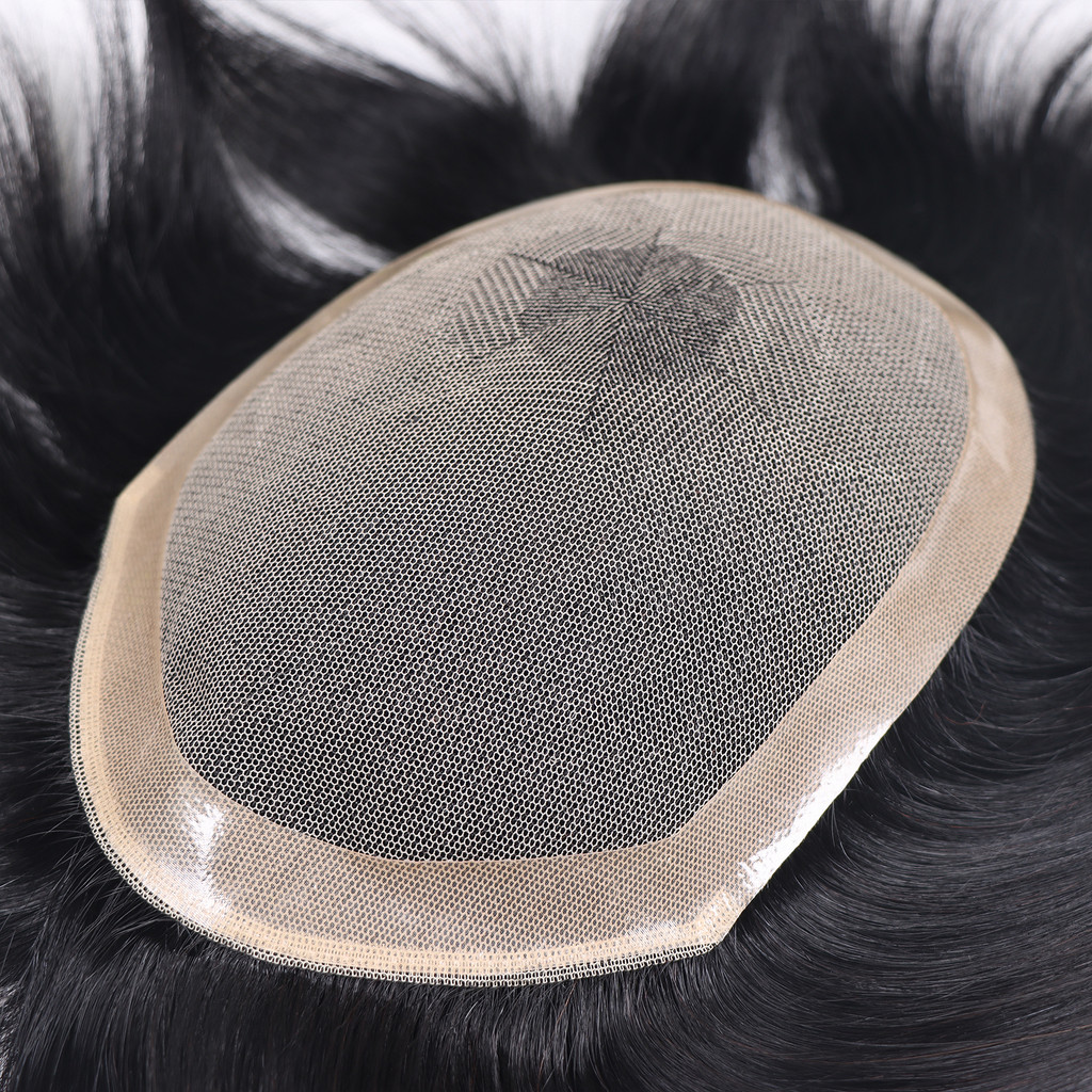 100% Natural Human Hair Toupee Male Hair Prosthesis Mono Lace PU Base Breathable System Wig For Men