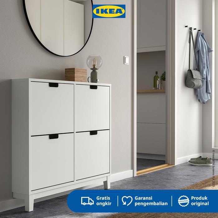 IKEA STALL Rak Kabinet Sepatu Dengan 4 Kompartmen Putih 96x17x90 cm Kayu
