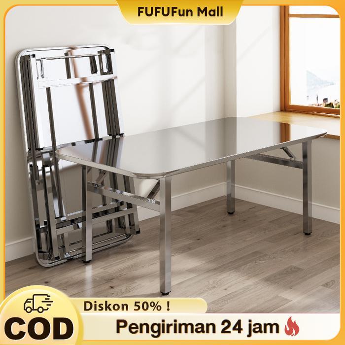 Fufu Meja Lipat Portable Meja Kantor Besi Meja Lipat Stainless Meja Belajar Meja Lipat Panjang Meja