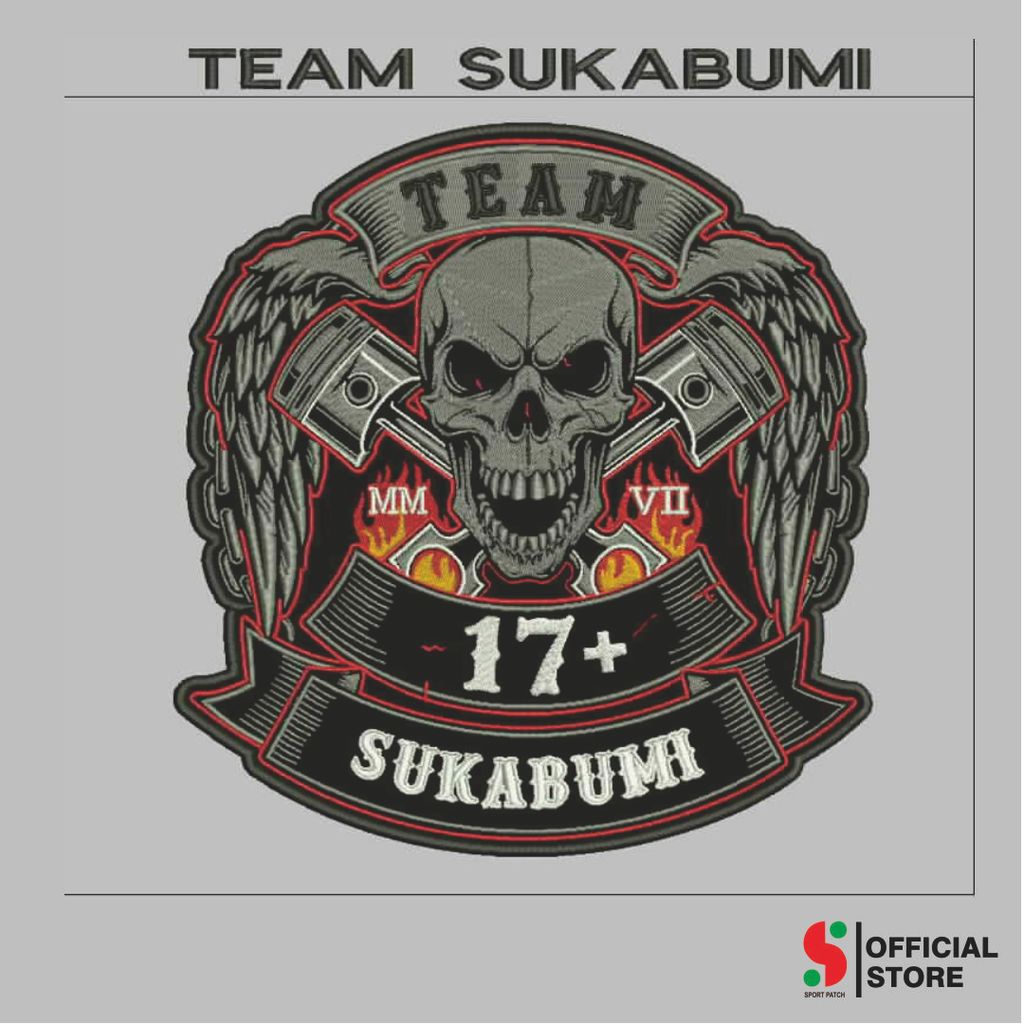 SPORT-561 PATCH SKULL PISTON CLUB MOTOR TEAM BISA CUSTOM BORDIR KOMPUTER LOGO/EMBLEM BADGE
