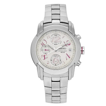 Jam Tangan Wanita Seiko Chronograph SND863P1 SND863 Strap Stainless Steel Silver Color Women White D