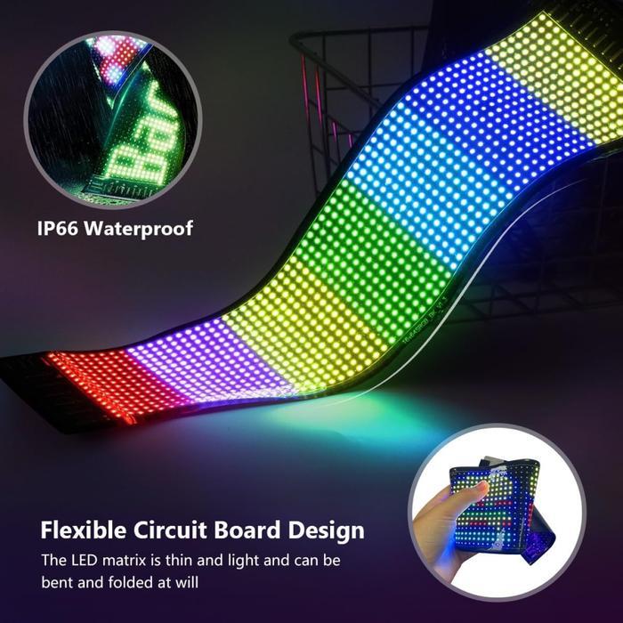 Panel Modul LED Matrix Lampu Mobil Bluetooth Fleksibel Running Text Animasi Colorful Screen 5V