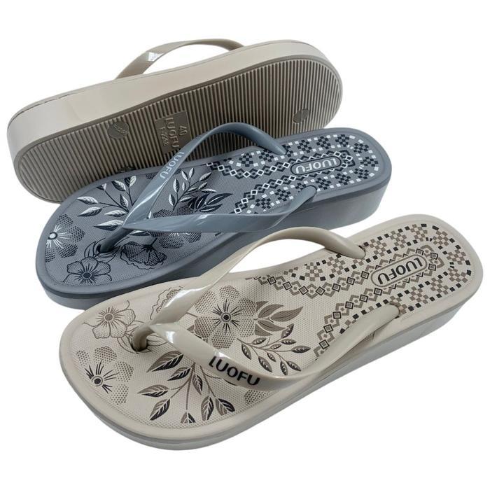 Luofu Sandal Jepit Karet Tatak Bunga Wanita Import F2268-Bre04 (L2)