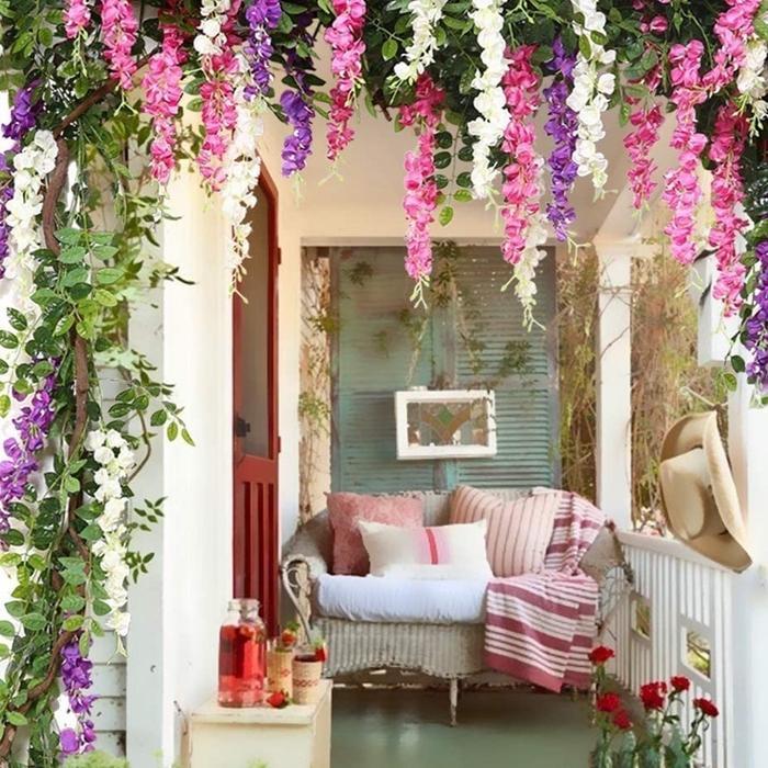 Aj' [1 Lusin ] Wisteria Gantung Besar / Bunga Juntai Wisteria (12 Pcs) Merah Plastik Putih Tanaman