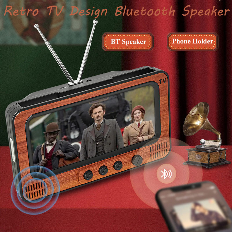 Retro Bluetooth Speaker Hifi Stereo Sound Box Vintage TV Design Wireless Handsfree Music Player