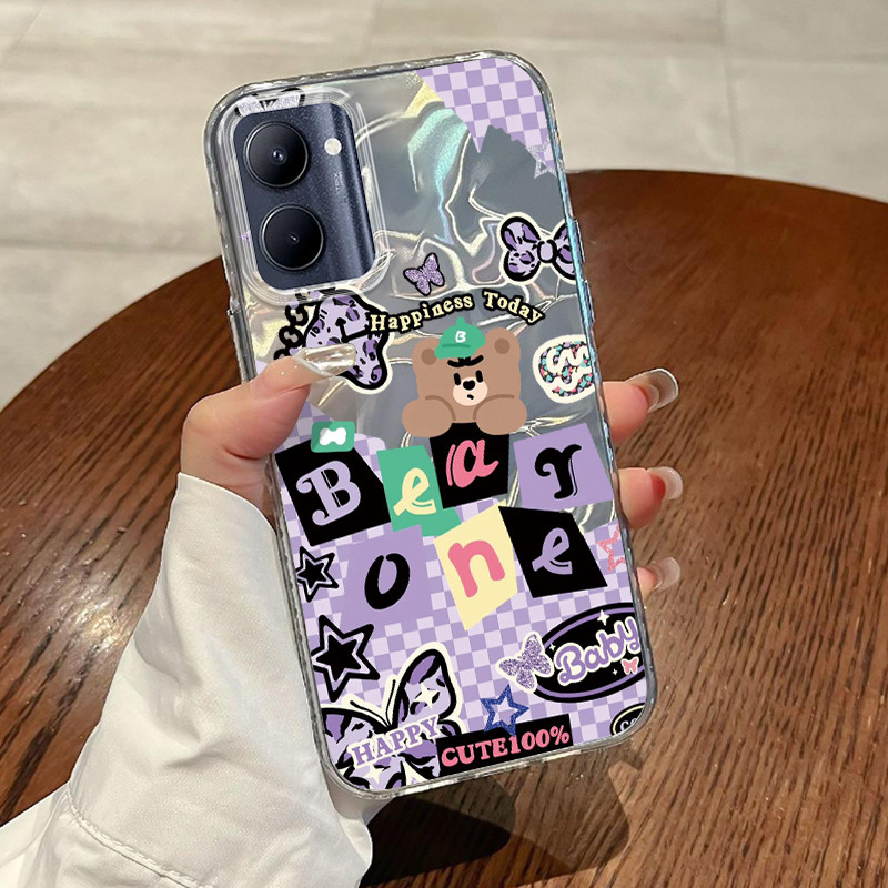 Casing Hp Untuk Realme C33 Case Kolase Huruf Beruang Kecil Lovely Gradiant Laser Kesing Kasing Cesin
