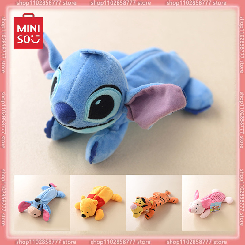 Miniso Kawaii Stitch Tigger Eeyore Pencil Case Pencase Happy Pig Boy Girl Children Storage Bag Stati