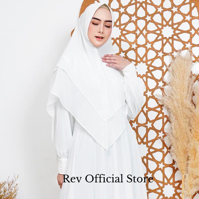 Gamis Rev Set Khimar Wanita Syar'I Busana Haji Dan Umroh Putih Ceruty Mewah