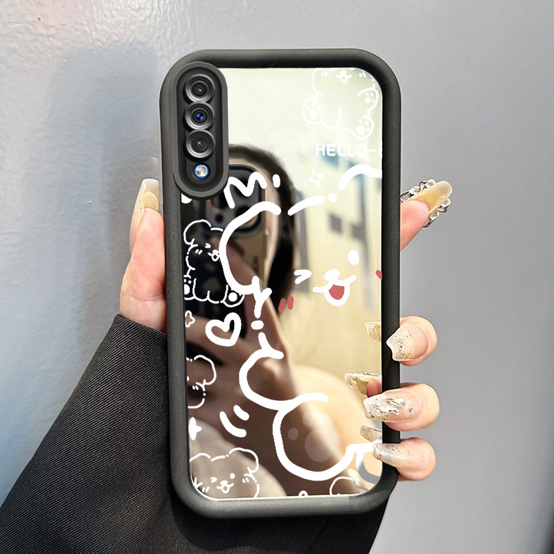 Casing Hp Samsung Galaxy A50 A50s A30s Case HP Casing pola Gambar beruang kecil Kasing cermin Cesing