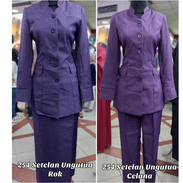 Seragam Blazer Wanita Ungu Tua Setelan Rok & Celana Polyester Ukuran Besar Jumbo S-5L Baju Kantor