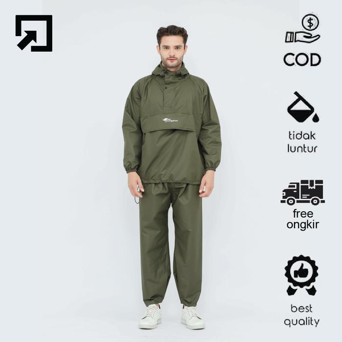 New Jaket Jas Hujan Pria Setelan Mantel Saku Kangaroo Raincoat Premium