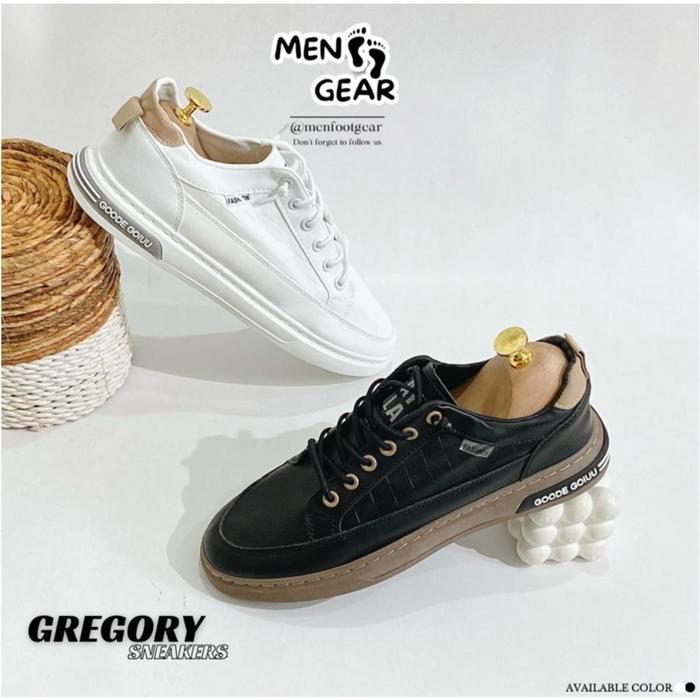 d1nv- Menfootgear Gregory Sepatu Sneakers Pria Sepatu Casual Shoes Karet Empuk Hitam Putih