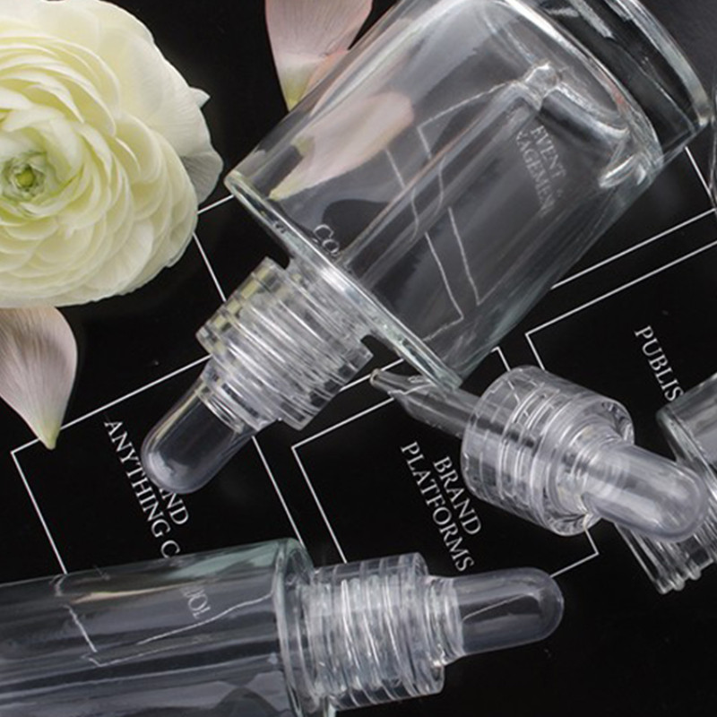 Clear Glass Dropper Bottle PVC Rubber Head Dropper Clear Ring Essential Oil Cosmetics Empty Bottle F
