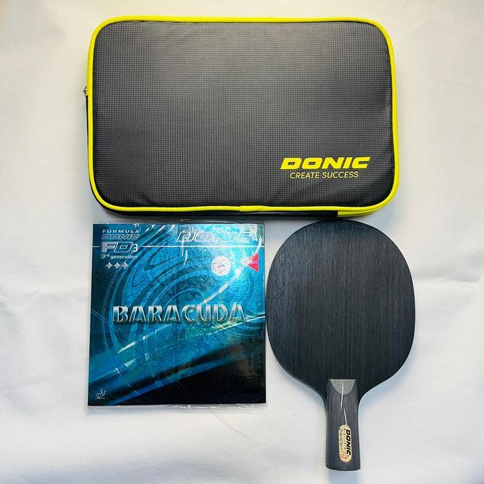 BAT PINGPONG DONIC BLACK DEVIL PENHOLDER + KARET DONIC BARACUDA SET