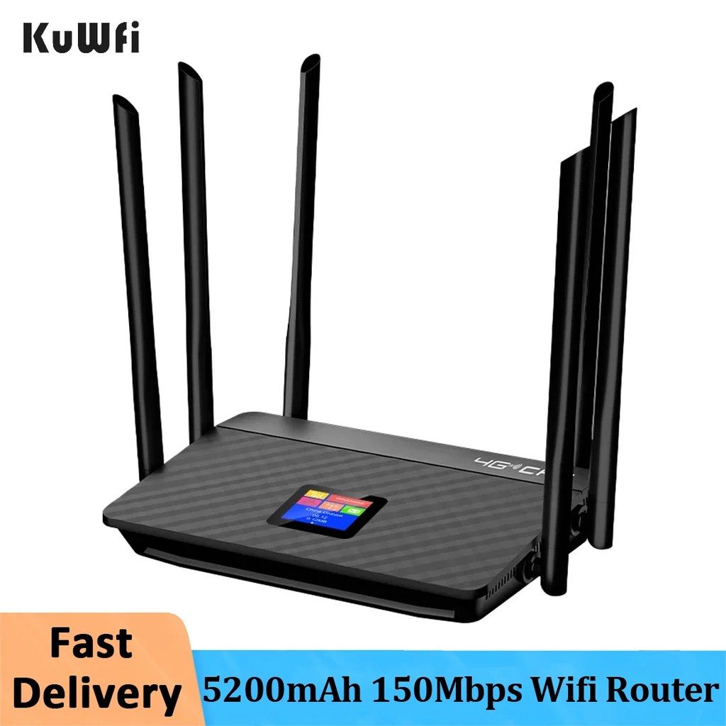 Kuwfi 5200Mah 4G Cpe Router Lte Wifi Router High Gain 6Pcs External Antennas With Lcd Display Lan