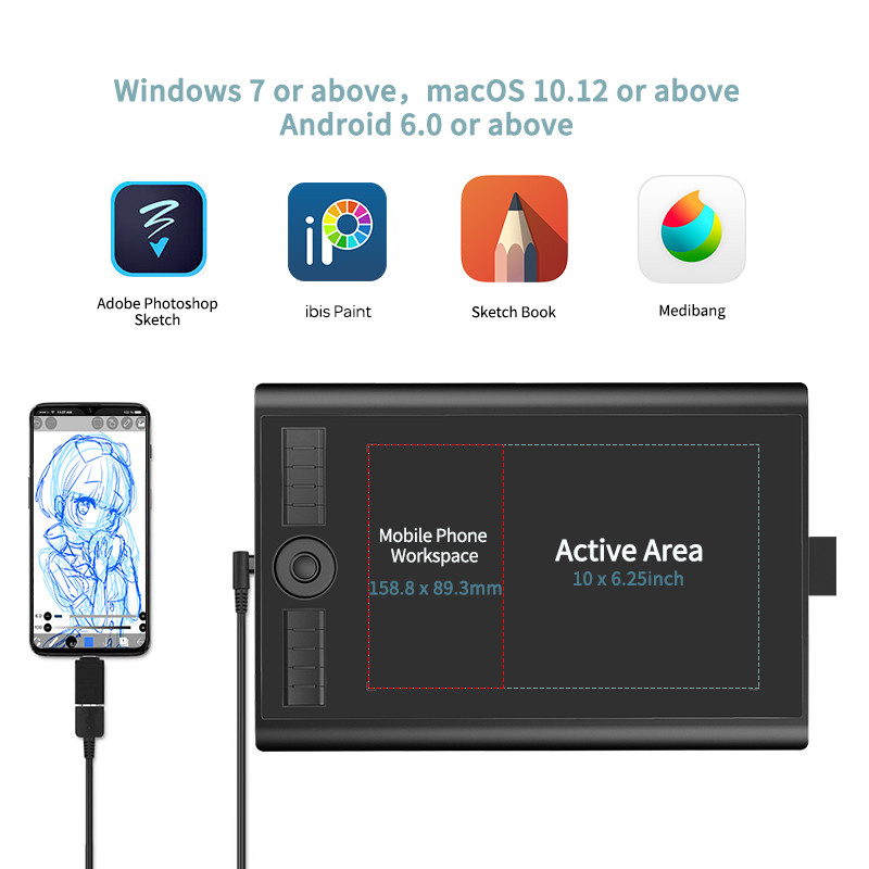 GAOMON M10K PRO 10 x 6.25 Inches Art Digital Graphic Tablet for Drawing Supports Tilt & Radial Funct