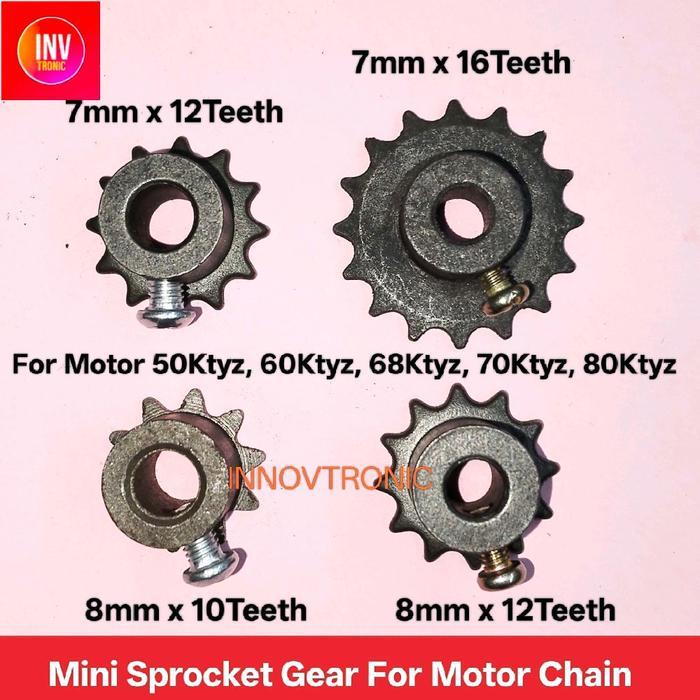 Mini Sprocket Gear For Motor Chain 7mm, 8mm Shaft 10,12,16 Teeth 50Ktyz 60Ktyz 68Ktyz 70Ktyz 80Ktyz