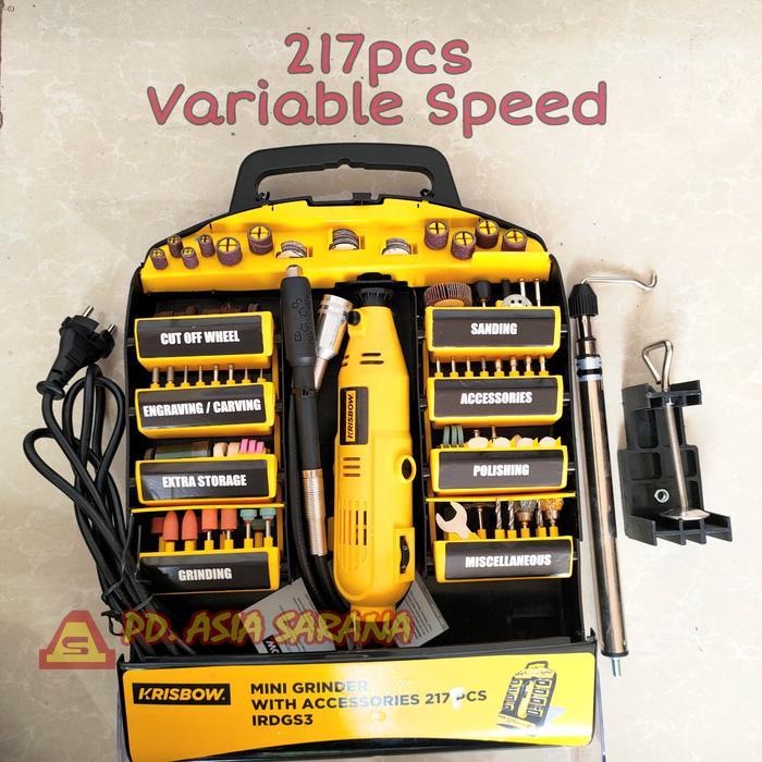 Terbaru - Mesin Mini Die Grinder Tuner Set 217 Pcs KRISBOW / Gerinda Bor Mini
