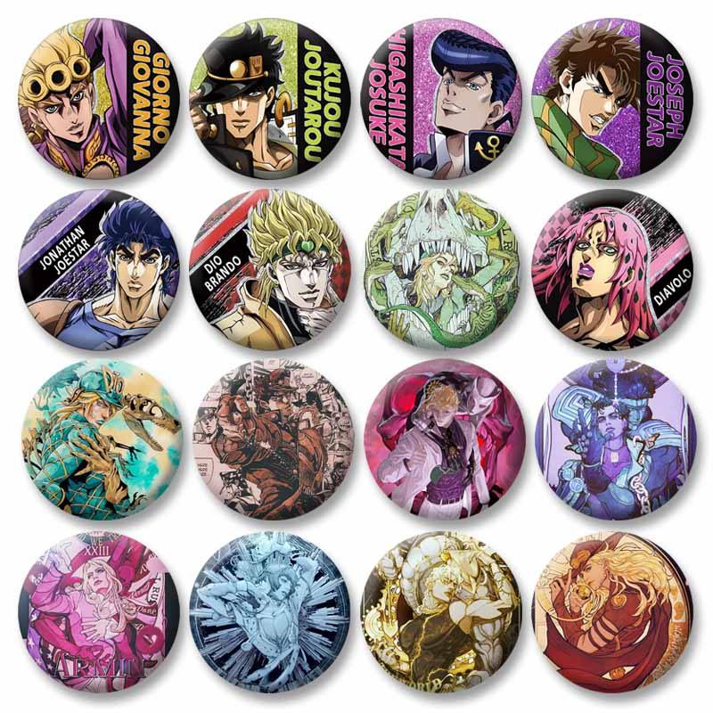 Anime JoJo Bizarre Adventure Brooch for Bag Tinplate Round Lapel Pin Kujo Jotaro Jolyne Cujoh Dio
