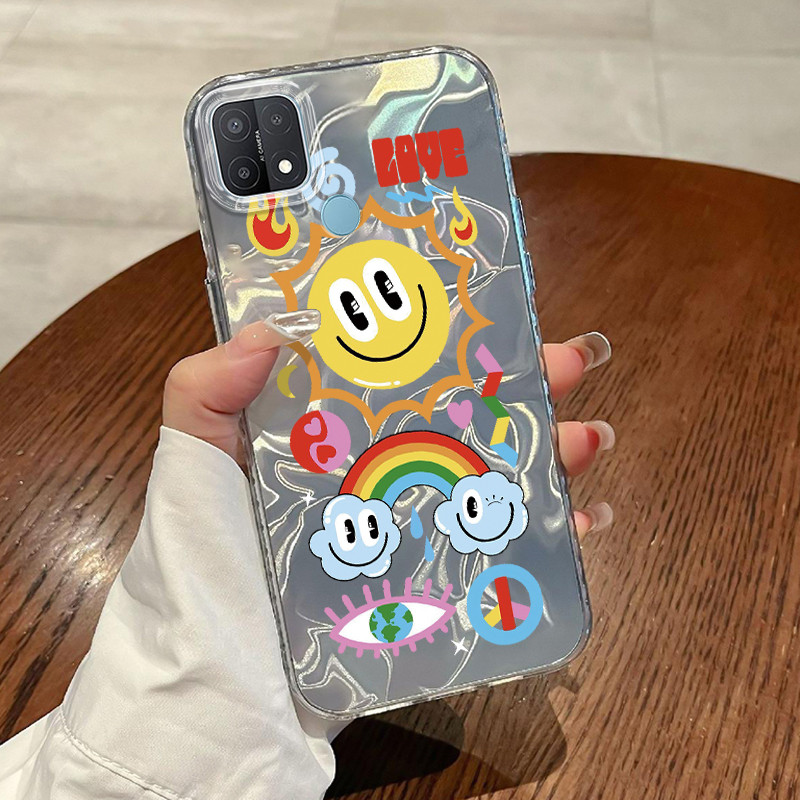 Casing Hp OPPO A15 A15s A35 Case Casing Pola Graffiti Pelangi HP Kasing Kasus ponsel transparan mewa