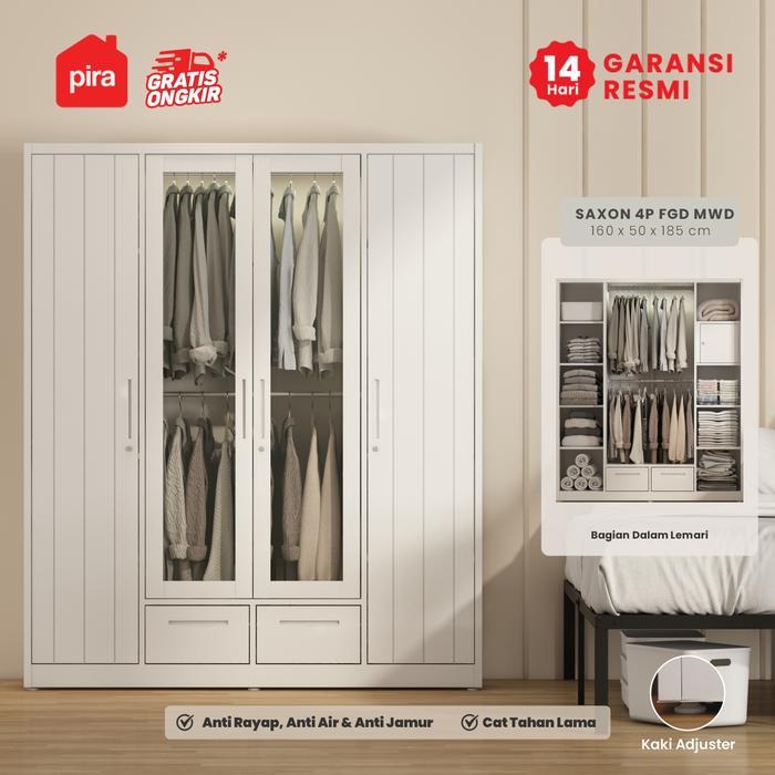 PIRA - SAXON 4P FGD MWD Lemari Pakaian Besi 4 Pintu dengan Laci dan LED