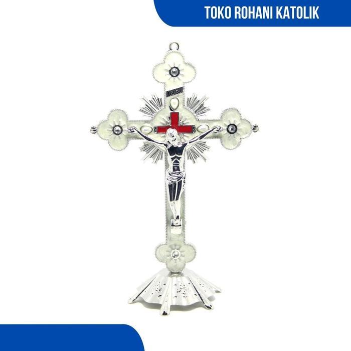 SALIB DUDUK CAHAYA 20 CM / SALIB DUDUK KATOLIK EKSLUSIF / SALIB MEJA KATOLIK