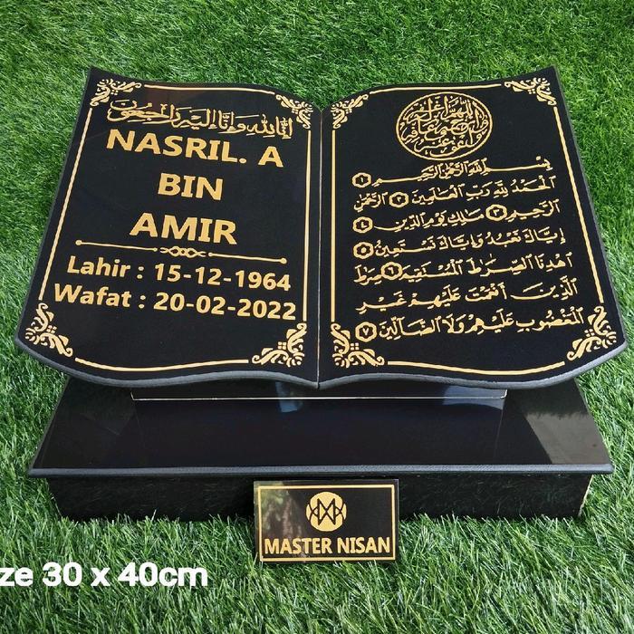 Batu Nisan Makam Granit Ukuran Besar 30x40 Bentuk Buku Plus Dudukan