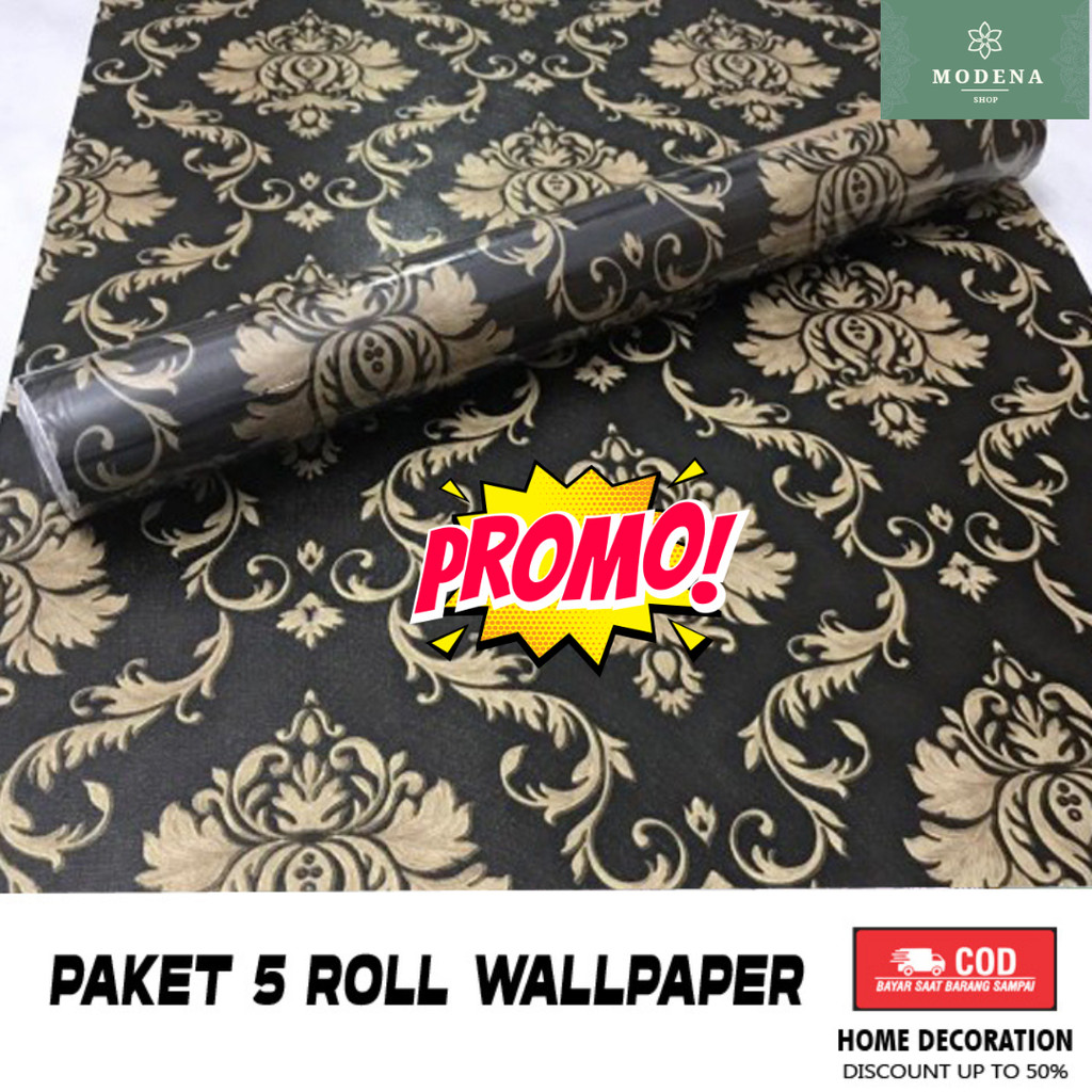 PAKET PROMO 5 ROLL stiker dinding gambar Motif Batik Hitam stiker aesthetic tempel wallpaper 3d