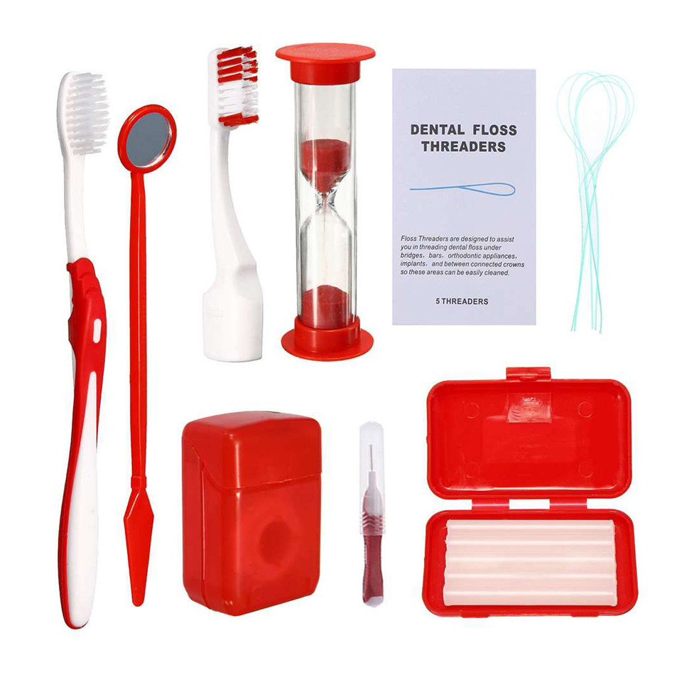8pcs/set Dental Orthodontic Oral Care Kit Dental Floss Toothbrush Dental Mirror Travel Teeth