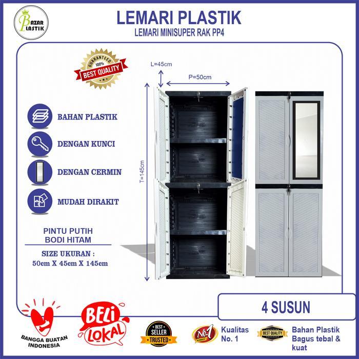 Lemari Pakaian Plastik / Lemari Plastik 4Susun Pintu Panjang Dengan Kaca