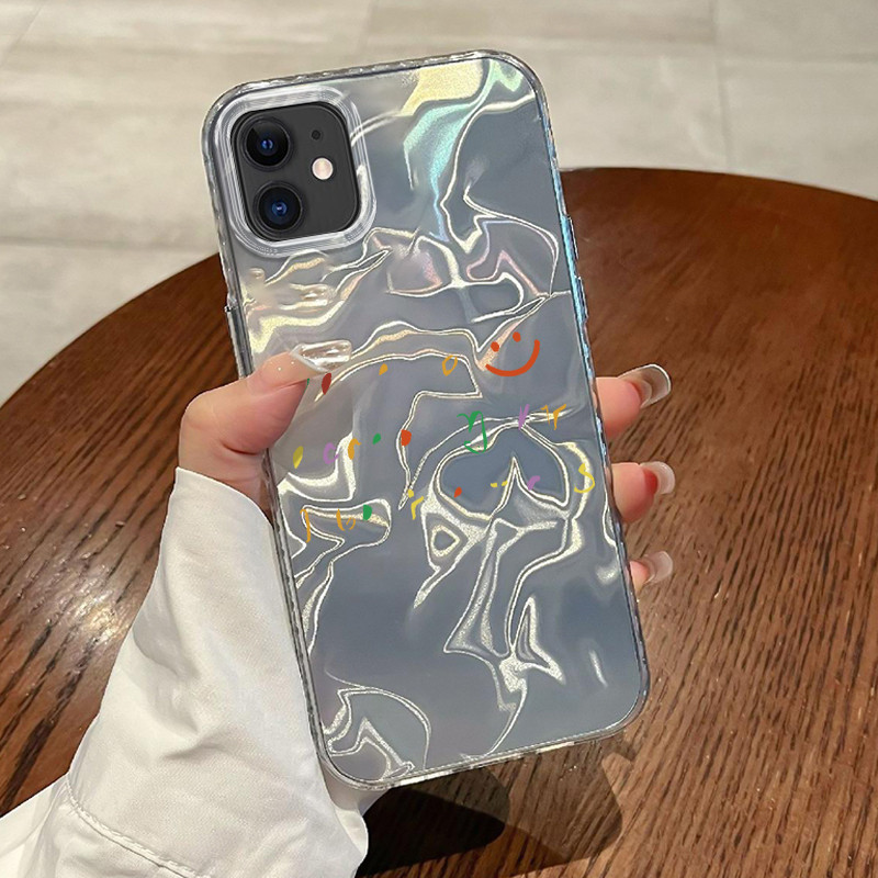 Casing Hp Untuk iPhone 11 Pro Max 12 Pro Max 13 14 15 Case Tersenyum dengan coretan warna-warni Lase
