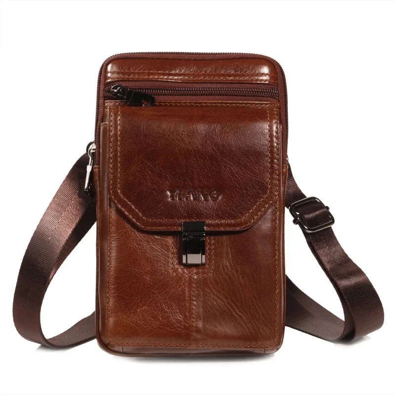 Men Mini Cross Body Shoulder Belt Hook Bag Genuine Leather Mobile Cell Phone Case Real Cowhide Male