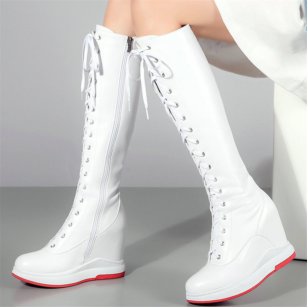 Winter Size 46 Shoes Women Size 45 Genuine Leather Wedges High Heel Knee High Snow Boots US 11