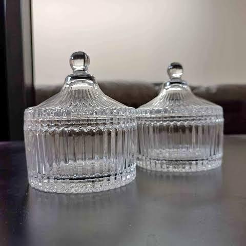 Toples Kecil Bulat Tutup Kaca Kristal Crystal Beling Bening Sugar Canister Bowl Unik Lucu Kuat Murah