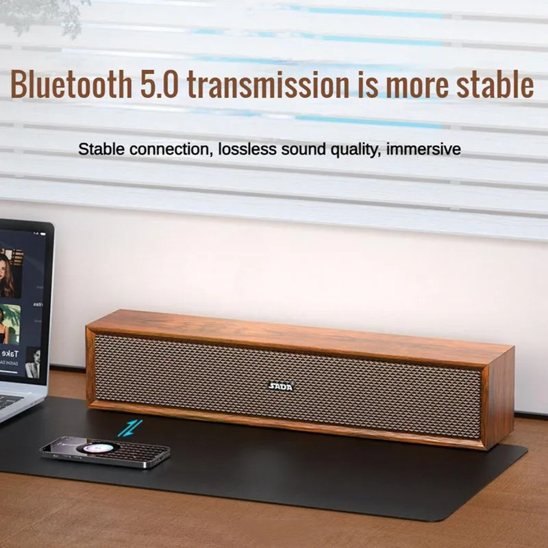Portable Wooden Retro Wired Bluetooth Speakers TV Computer 360 Stereo HIFI Dual Speaker Heavy Bass