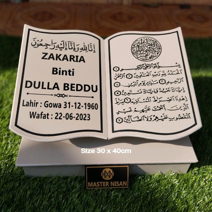 Batu Nisan Makam Granit Plus Dudukan Ukuran Besar 30x40 Putih Cream