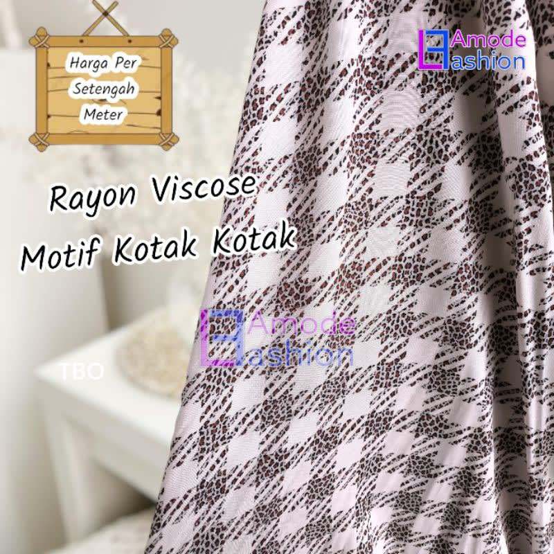 Kain Rayon Viscose Motif Kotak Kotak