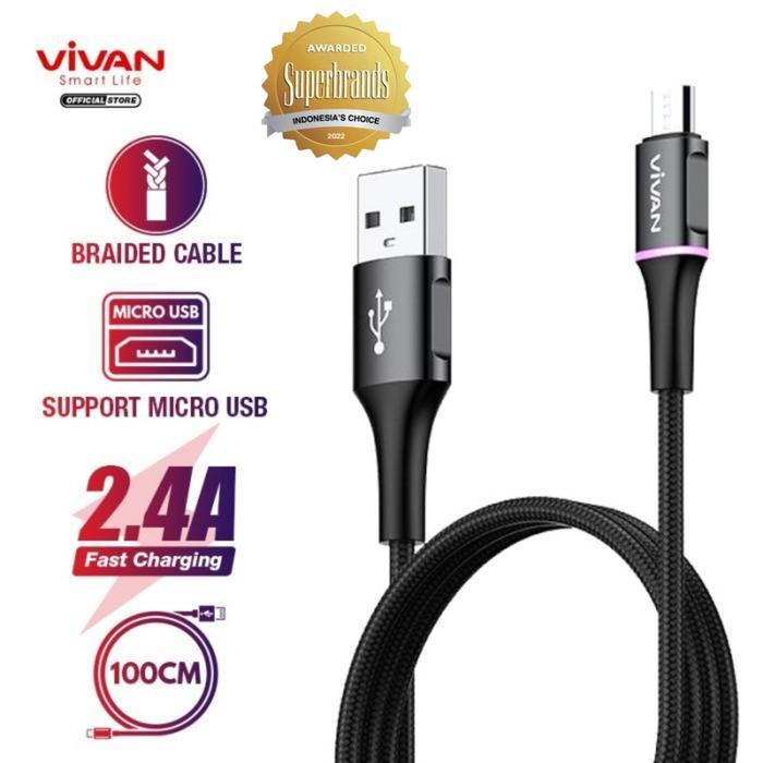 HARGA DISKON VIVAN VDM100 / VDM200 Kabel Data Micro Usb 2.4A Quick Charge