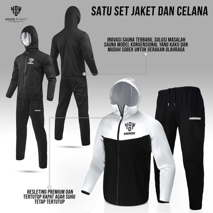 Jaket Sauna Suit Olahraga Baju Jas Pembakar Lemak Elastis Hook