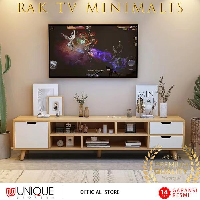 Meja TV Kayu Rak Tv Minimalis Lemari Tv Persegi Panjang Rak TV Jumbo Bahan Kayu MDF Tebal Kuat dan