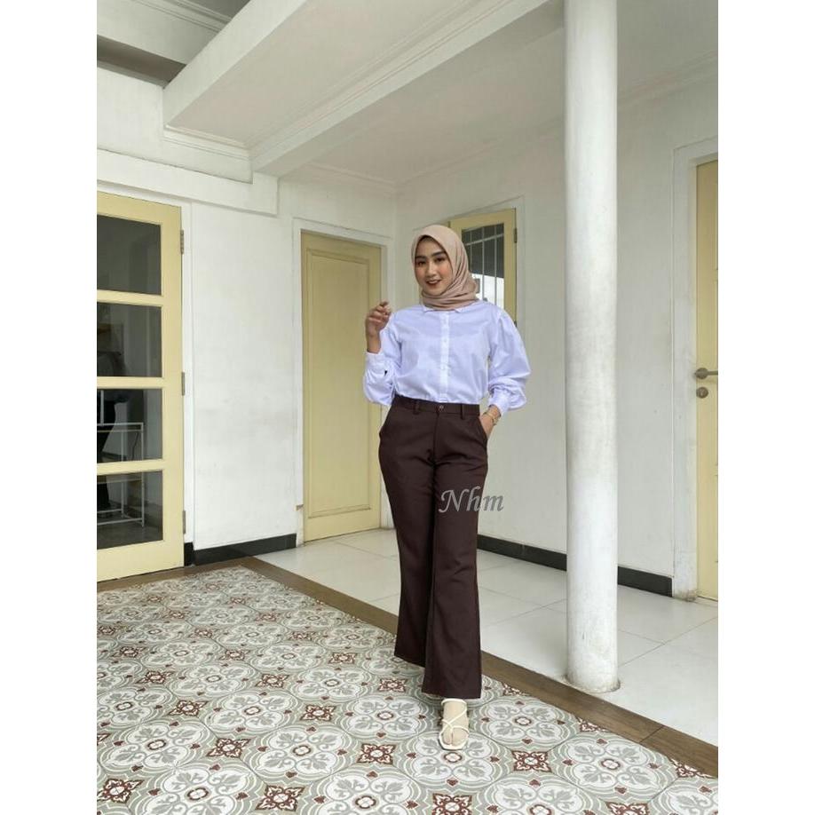 mjyc- Celana Kerja Cutbray Panjang Wanita Putih, Cutbray Pants