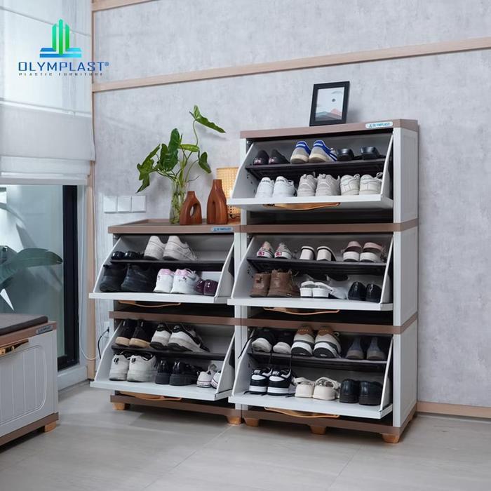 Olymplast Rak Sepatu Olympast Sro 3 Sw Lemari Sepatu Nimalist Modern 2 Pintu Swing 4 Susun Rak Top